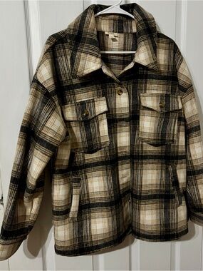 Plaid Wool Blend Shacket Jacket Size Large